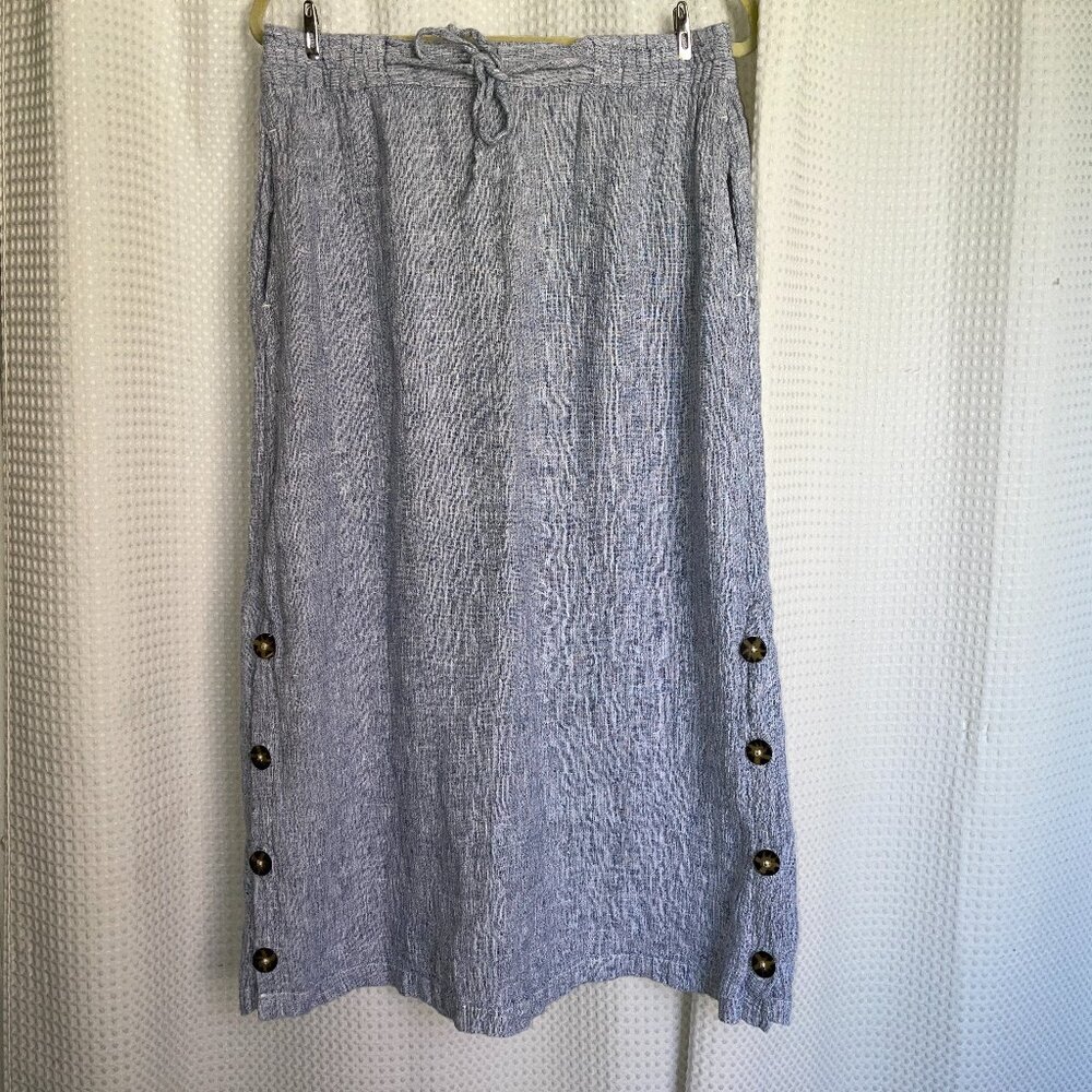 Tahari 100% Linen Button-Side Midi Skirt – Size Large